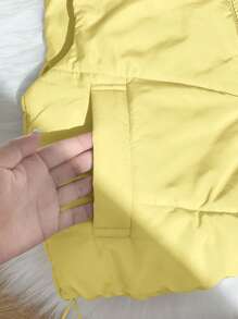 Comfortcana Women Casual Yellow Zipper Reversible Button Corduroy Drawstring Cropped Padded Vest In Fall/Winter - Yellow - View 4
