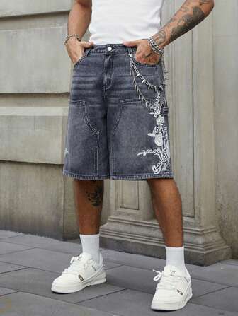 Street Life Shorts en denim à broderie florale pour hommes