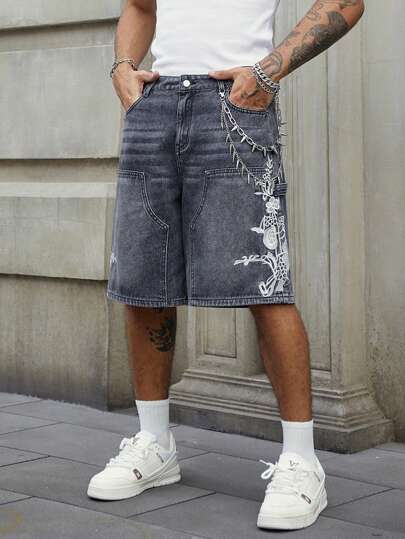 Street Life Herren Shorts aus Denim mit floraler Stickerei