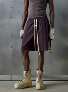 NEON BLANC 男士街头时尚编织闪亮刺绣短裤，适合夏季 - 鏽棕色 - 查看 2