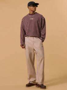 Musero Carpenter 直筒裤，纽扣开合，腰带孔，春夏街头风格 - 卡其色 - 查看 1