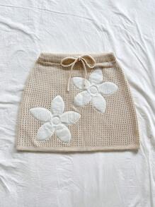 Soleia 新款镂空渐变绿针织长裙，度假风 - 卡其色 - 查看 4