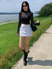 DAZY Mock Neck Glitter Mesh Top Without Cami Top Going Out Tops Sheer
