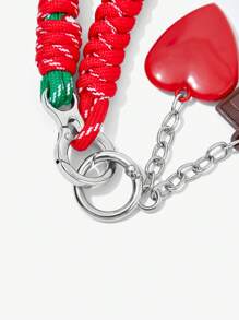 Maija Retro Handmade Braided Heart Shaped Keychain Pendant Accessory - Red - View 3