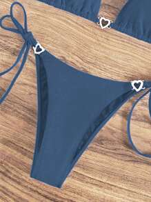 SHEIN Swim 女款素色泳衣套裝，度假與海灘適用 - 深灰色 - 查看 5