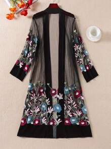 EMERY ROSE Plus Size New Embroidered Lightweight Cardigan Fall Winter Cloth For Women Autumn - Black - View 2