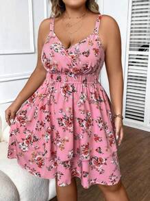 SHEIN VCAY Plus Size Women Floral Print Casual Sleeveless Dress