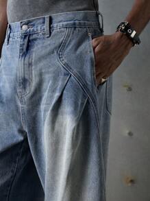 NEON BLANC Men's Street Fashion Baggy Distressed Woven Denim Jeans, Streetwear Inspired - Baby Blue - View 4