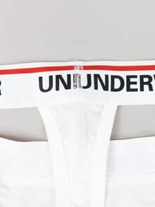 SHEIN Men's Letter Print Sexy Thong Underwear, Suitable For Dating Breathable