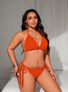 Swim Lushoire 大码女式吊带背心泳衣 - 橘色 - 查看 6