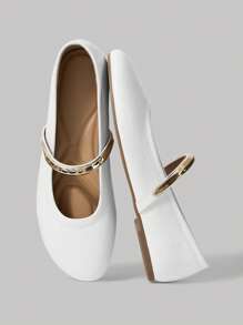 SheIn MOD Zapatos planos versátiles con decoración de cadena de metal, cómodos para mujer, adecuado para ir a trabajar