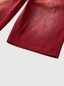 ROMWE Goth 大码女式街头时尚休闲蜘蛛印花牛仔短裤 - 紅色 - 查看 4