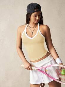 VARSITIE Contrast Color Trim V-Neck Summer Fashionable Fitted Athletic Vest
