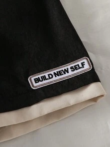 小男孩字母印花松紧腰宽松休闲短裤 - 黑色 - 查看 5