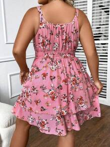 SHEIN VCAY Plus Size Women Floral Print Casual Sleeveless Dress