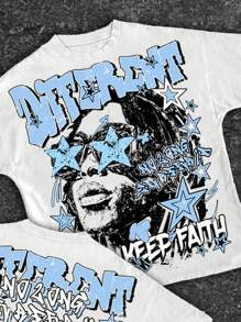 Slaydiva 休闲简约圆领短袖宽松T恤女，适合街头嘻哈人像印花，适合黑色嘻哈 - 彩色 - 查看 5