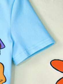 SCOOBY-DOO X SHEIN 小男孩卡通印花圆领短袖T恤和白色宽松短裤睡衣套装，夏季 - 彩色 - 查看 5