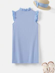Joliand Joliand 1 pieza Vestido de línea A sin mangas con volantes y bordado elegante para niñas preadolescentes, adecuado para viajar, fiestas, playa, verano