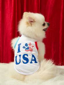 PETSIN I Love USA Independence Day Flag Dog Paw Print & Letter Print Universal White Vest For Cats And Dogs - Multicolor - View 3
