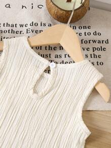 SHEIN Baby Girl Summer Plain Color Bowknot Decor Ruffle Hem Sleeveless Dress - White - View 6