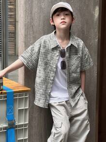 Dazy Kids Plus Size Boys' Loose Casual Plaid Shirt, Fall