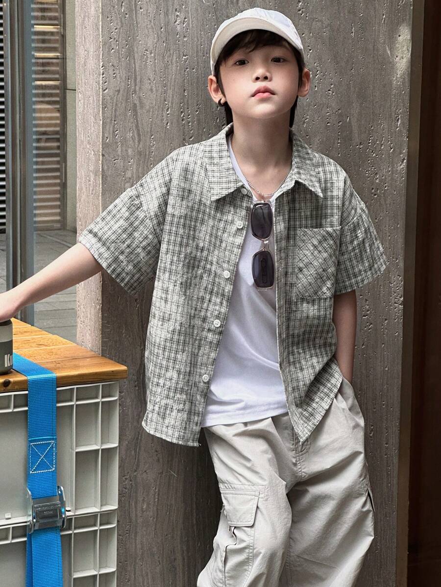 Dazy Kids Plus Size Boys' Loose Casual Plaid Shirt, Fall