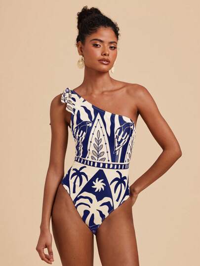Travachic 女士夏季假日海滩椰子树印花连体泳衣，女士泳衣，夏季服装，女士夏季服装