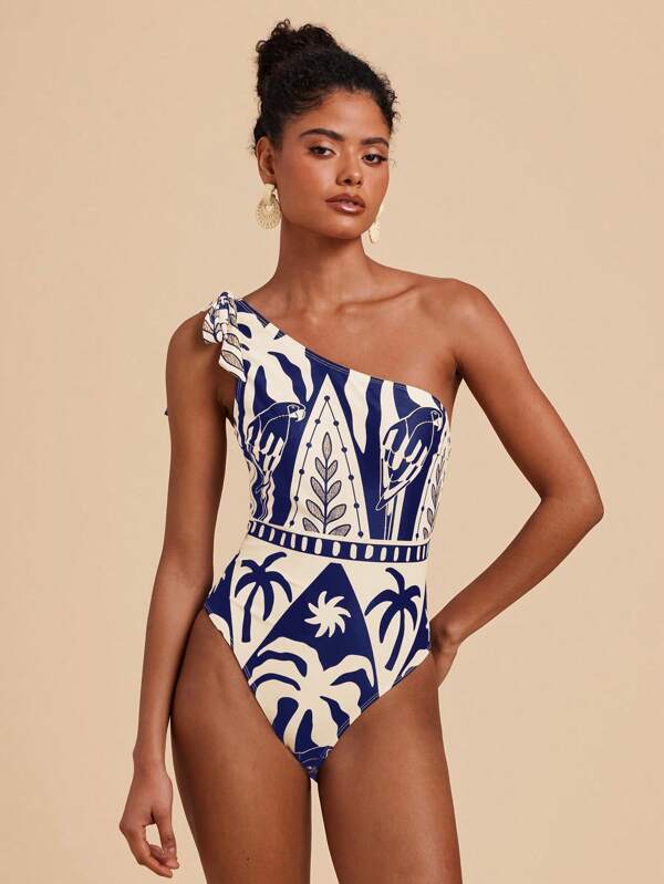 Travachic 女士夏季假日海滩椰子树印花连体泳衣，女士泳衣，夏季服装，女士夏季服装