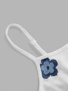 SHEIN EZwear Women's Casual Faux Denim Floral Print Sexy Slim Fit Camisole Top, Suitable For Summer - Multicolor - View 5