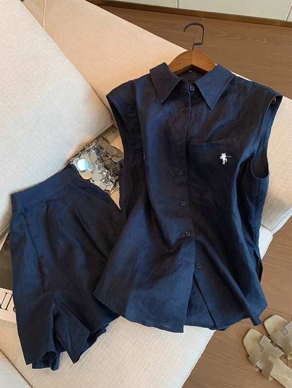 Lalippa 2pcs/Set Women Summer Casual Shirt And Shorts Set