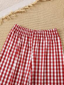 SHEIN 2pcs Young Girls Cherry Print Top & Plaid Pants Set - Red - View 5