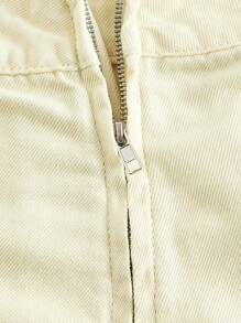SHEIN EZwear Women Elegant Button Design High Waist Embroidery Denim Shorts - White - View 4