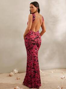 Silquee Vestido ajustado sin mangas y con estampado elegante y espalda descubierta para mujer - Multicolor - Ver 6
