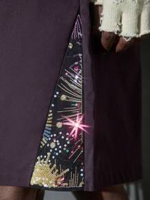 NEON BLANC 男士街头时尚编织闪亮刺绣短裤，适合夏季 - 鏽棕色 - 查看 5