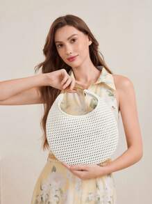MOTF PREMIUM PU LEATHER HOLLOW HANDBAG - White - View 5