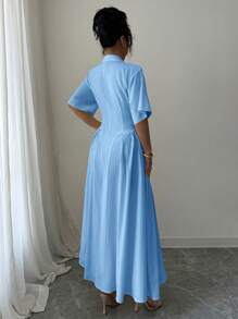 Elenzga Vestido largo con diseño de solapa y borde abullonado, azul - Celeste - Ver 2