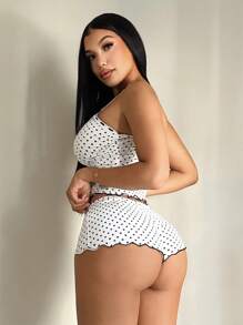 SHEIN SXY Bộ đồ ngủ chấm bi thường ngày cho nữ - Áo hai dây + Quần short, Bộ đồ ngủ chấm bi 2 món Bộ đồ ngủ chấm bi cho nữ - Nhiều màu - Xem 5
