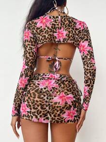 Swim EVENT 女士豹纹花卉印花度假沙滩泳衣套装