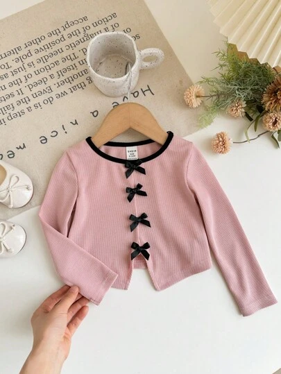 LMoss Kids 少女针织拼色修身圆领毛衣