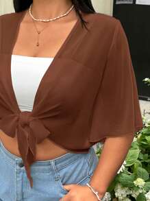 SHEIN EZwear Brown Thin Windbreaker Jacket, Minimalist Style, Suitable For Plus Size Daily Wear,Back To School - Brown - View 9