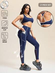Innovista Innovista Sculpt & Ultra Sports Set,Navy Blue And White,Summer,Athleisure,Gym Active 2pieces Sets,Workout Bra & High Rise Leggings,Squat Free,Buttery Soft - Blue - View 1