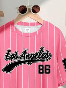 SHEIN Tween Girls Casual Minimalist Short Sleeve Top And Long Pants 2 Pieces Set, Suitable For Summer - Multicolor - View 4