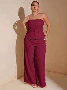 SHEIN Tall CURVE 大码女式优雅约会甜美女孩纯色露肩西装外套夏季套装，适合工作装，办公室淑女风格