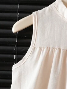 Elladie kids 女童夏季新款优雅纯色宽松休闲度假风吊带连衣裙象牙色童装连衣裙小女孩米色连衣裙奶油色连衣裙女童蝴蝶结连衣裙象牙色连衣裙女童夏季假日 - 杏色 - 查看 4