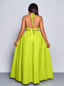 SOLERSUN Women Solid Color Halter V-Neck Vacation Holiday Beach Criss Cross Tie Backless Maxi Dress Vacation Beach Outfits - Green - View 2