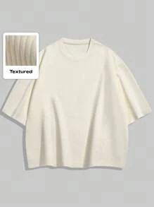 ROMWE MEN Street Life Camiseta de manga corta holgada de tela jacquard de unicolor casual para hombre, verano