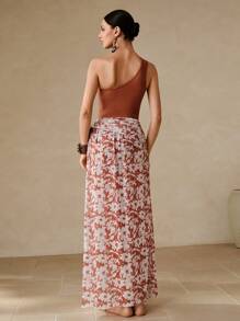 Swim Oasis 女士纯色褶皱网眼拼接连体泳衣（含纱笼裙） - 彩色 - 查看 7