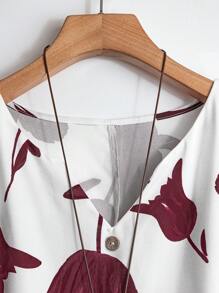 EMERY ROSE 大码女式花卉印花度假休闲衬衫 - 酒紅色 - 查看 5