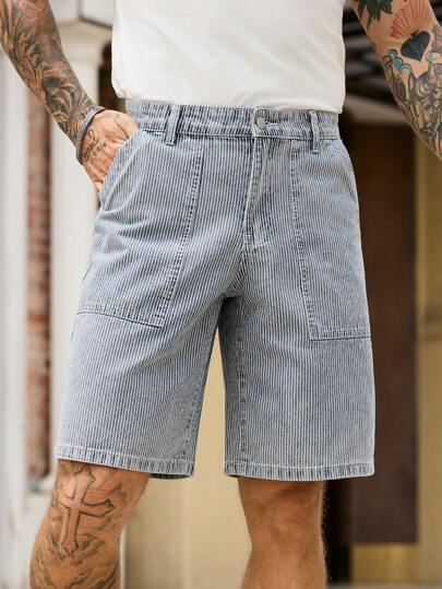 Manfinity Homme 男士休闲口袋百搭牛仔短裤男士短裤休闲竖条纹