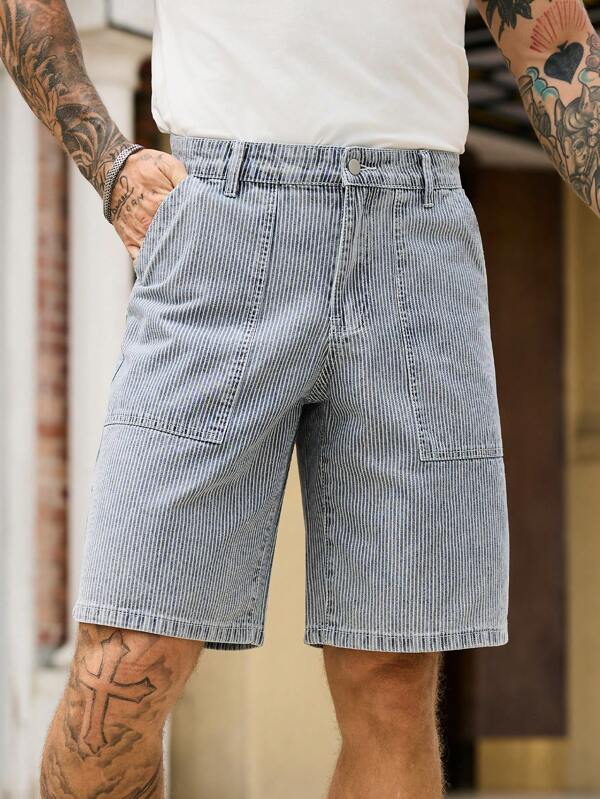 RivetRise Pantaloni scurți din denim versatili, cu buzunare, casual, pentru bărbați